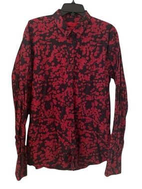 HUGO Hugo Boss Men's Red Black Floral Button Down Extra Slim Fit Shirt Size XL